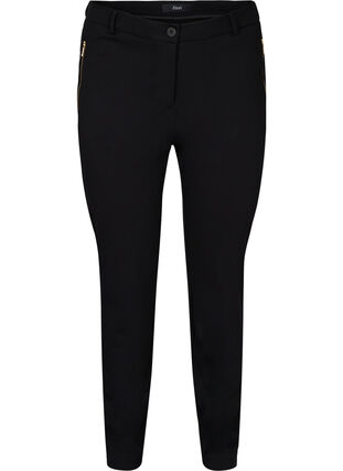 Tætsiddende bukser med lommer og lynlås, Black, Packshot image number 0