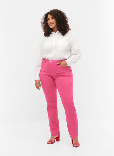 Emily jeans med normal talje og slim fit, Shock. Pink, Model image number 0