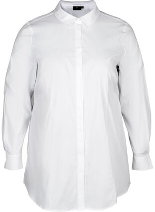 Langærmet skjorte i bomuld, Bright White, Packshot image number 0