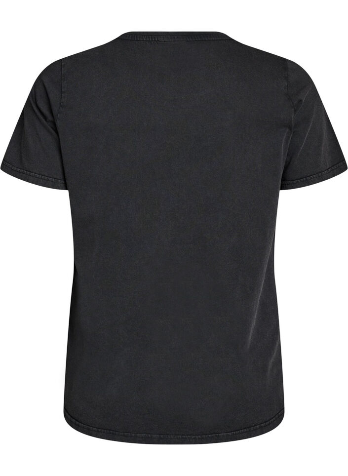 T-shirt i &oslash;kologisk bomuld med rockprint, Sort, Packshot image number 1