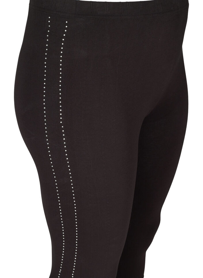Viskose leggings med sten i siden , Black, Packshot image number 2