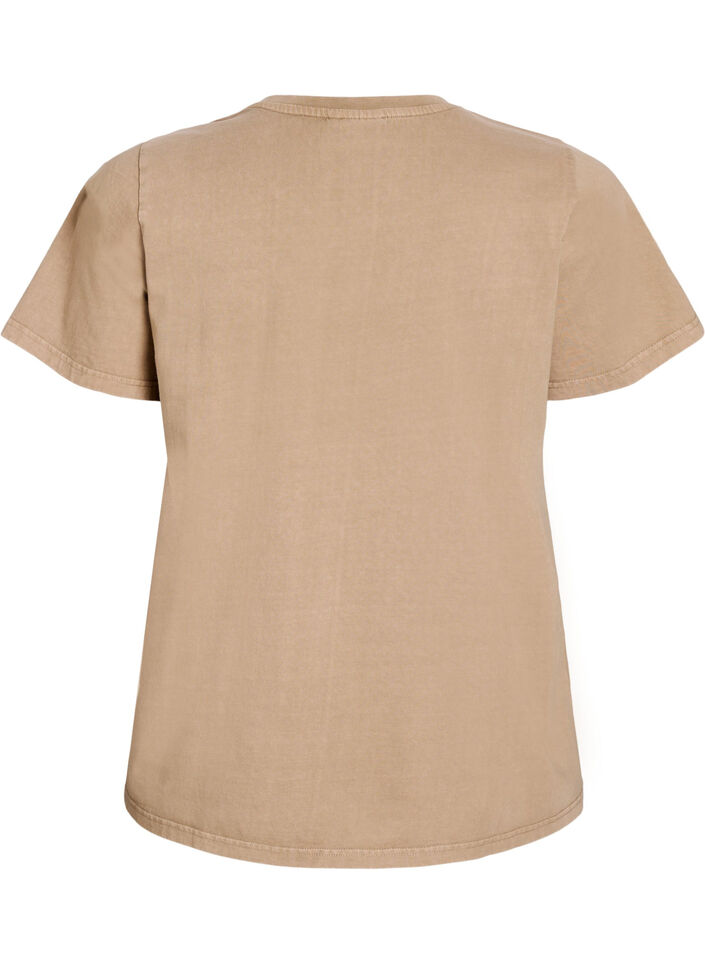 T-shirt i økologisk bomuld med vasket look, Beige, Packshot