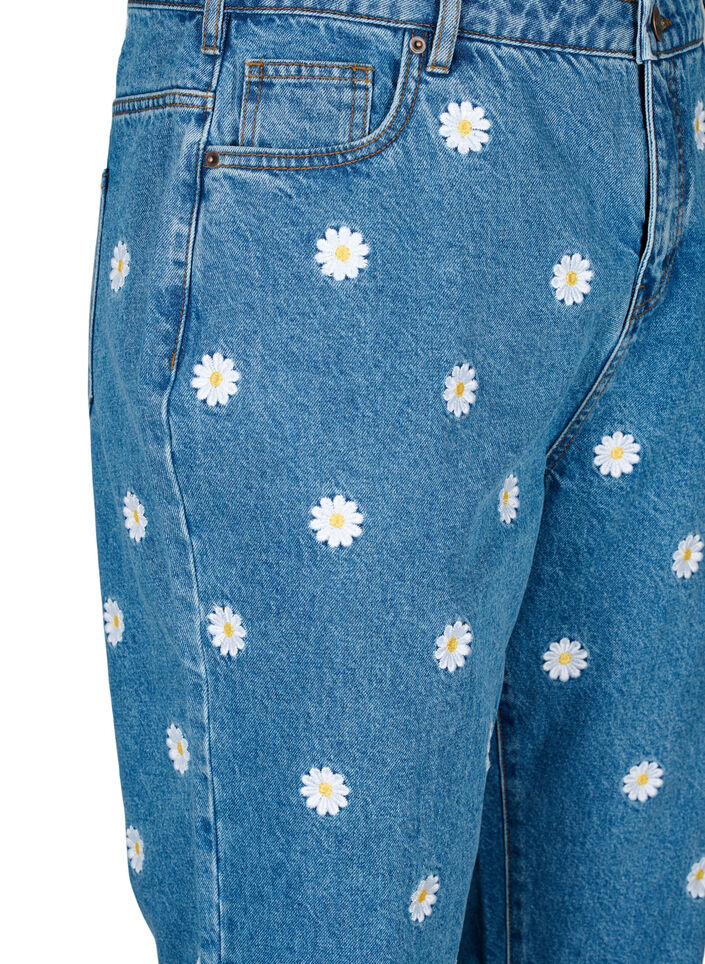 Højtaljede Gemma jeans med margueritter, Blå, Packshot image number 2