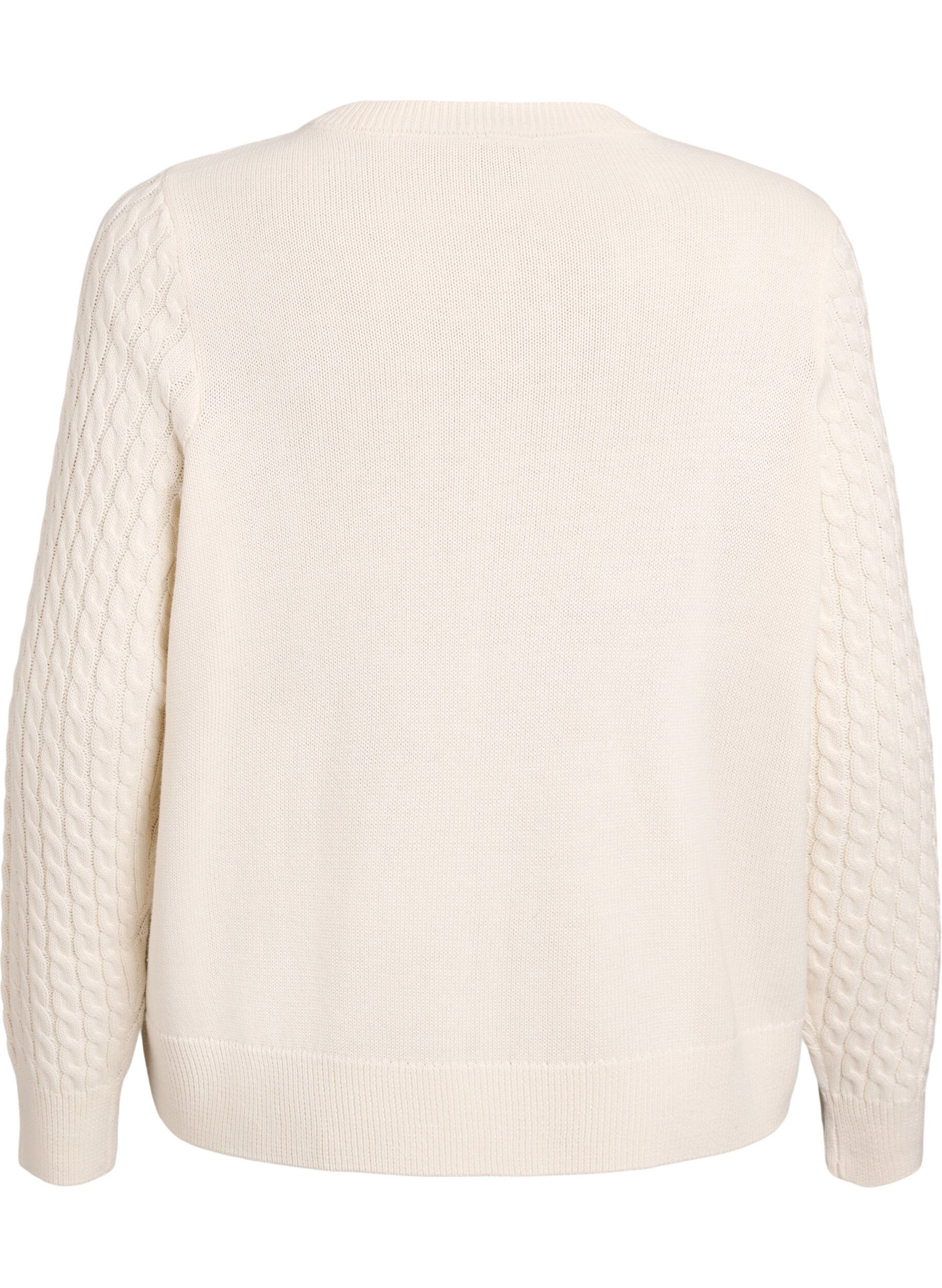 Zizzi Kabelstrikket cardigan med gyldne knapper, Vanilla, Packshot image number 1