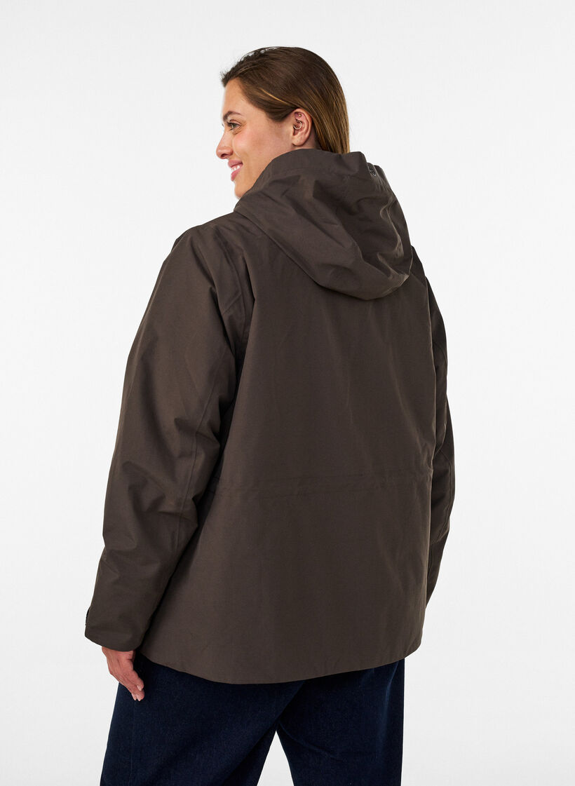 Vandt&aelig;t vinterjakke med aftagelig h&aelig;tte, Brun, Model image number 2