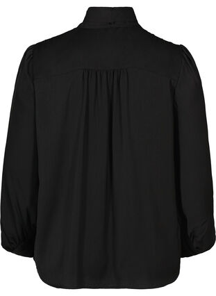 Skjorte med let pufærme og binde detalje, Black, Packshot image number 1