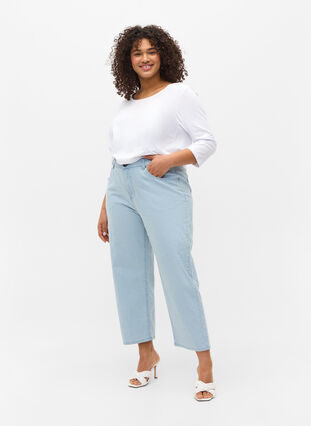 Straight fit Vera jeans med ankellængde, Light Blue Stripe, Model image number 4