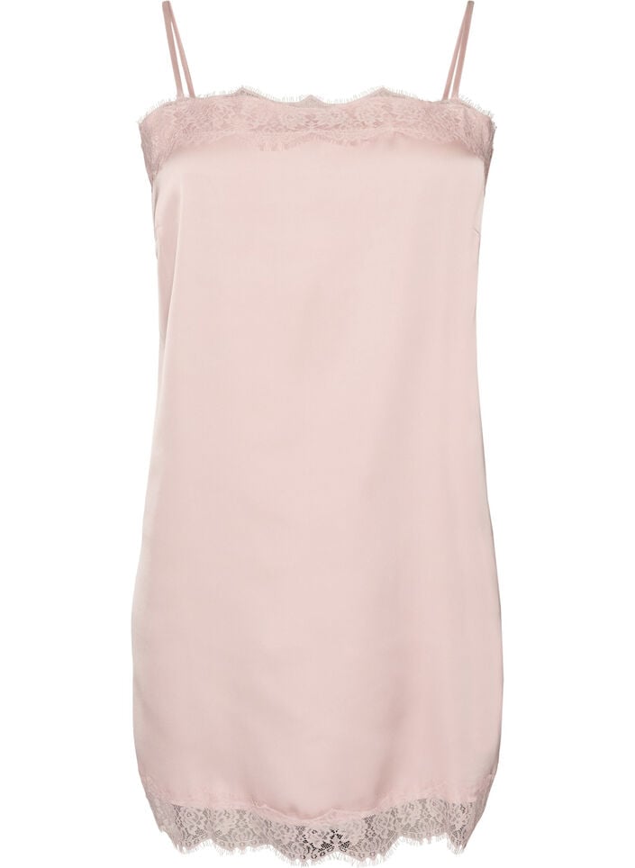 Lang satintop med blondekanter, Lyser&oslash;d, Packshot image number 0