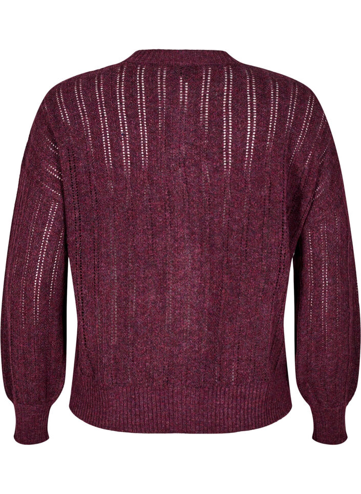 Strikket cardigan med hulm&oslash;nster, M&oslash;rk Bordeaux, Packshot image number 1