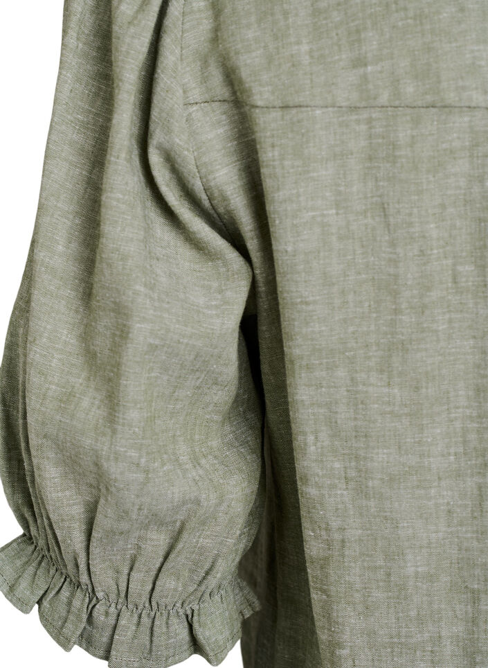 Bluse i h&oslash;r og viskose med 1/2 &aelig;rmer, Gr&oslash;n, Packshot image number 3