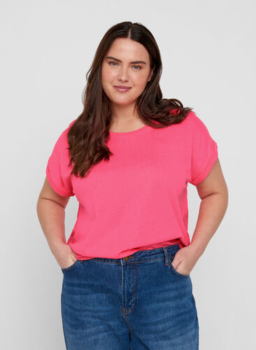 Neonfarvet t-shirt i bomuld, Neon Pink, Model image number 0