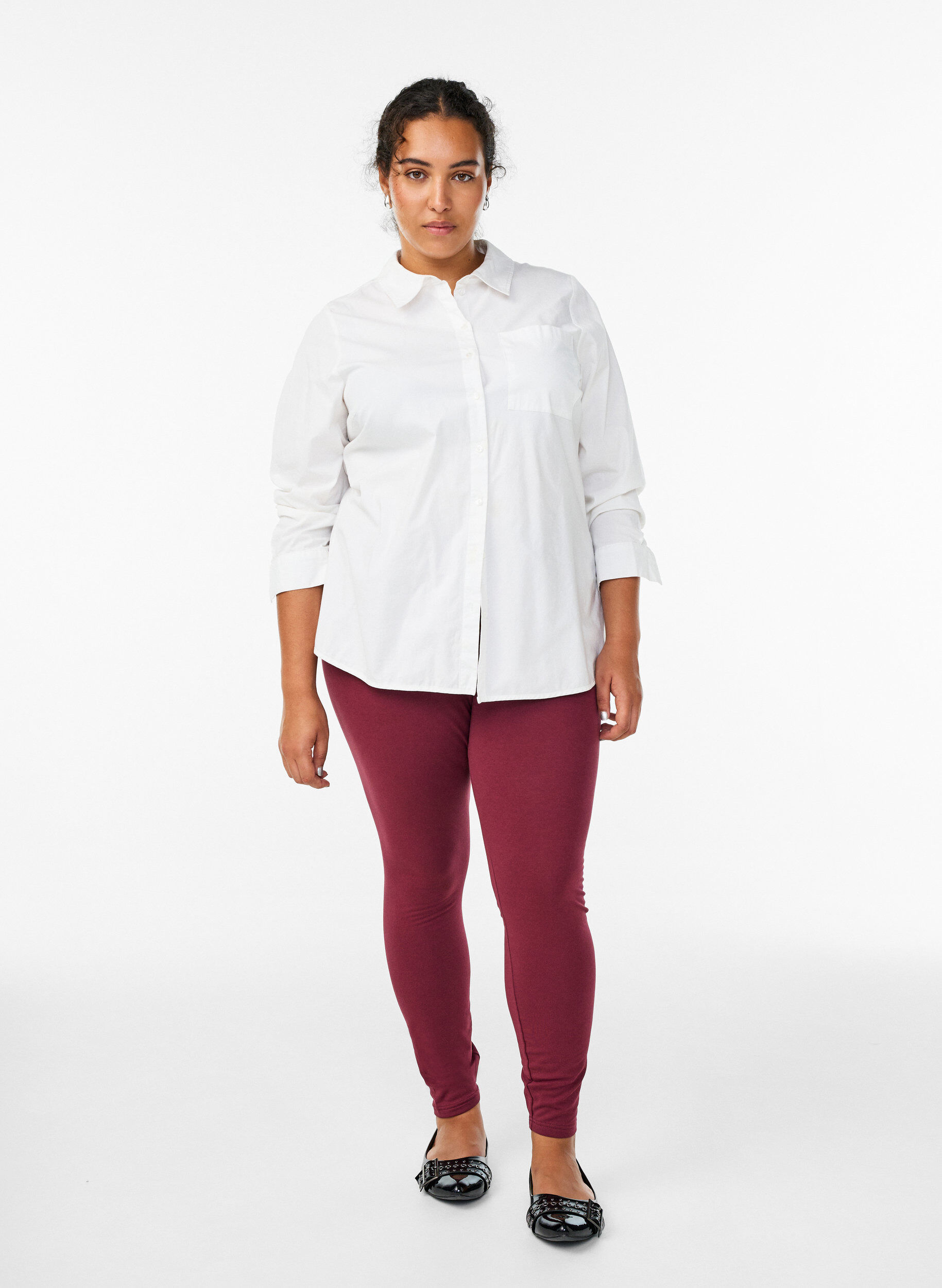 ZizziLeggings i bomuld med foer, M&oslash;rk Bordeaux, Model image number 1