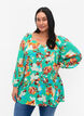 Viskose bluse med print og 3/4 ærmer, Grøn, Model image number 0