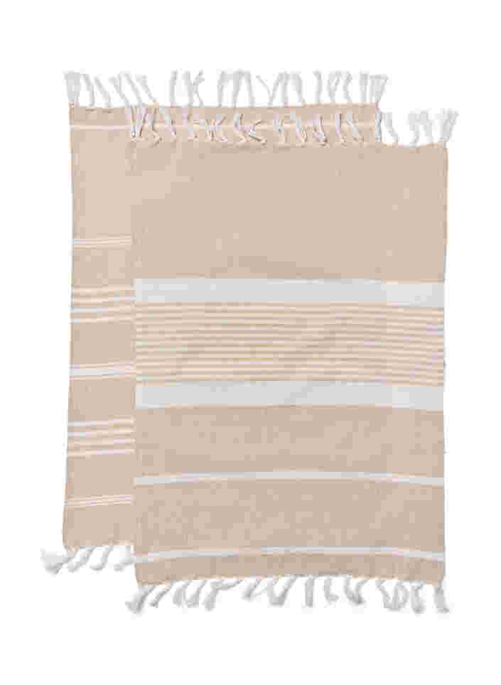 2-pak stribet håndklæde med frynser, 2-Pack Beige, Packshot image number 1