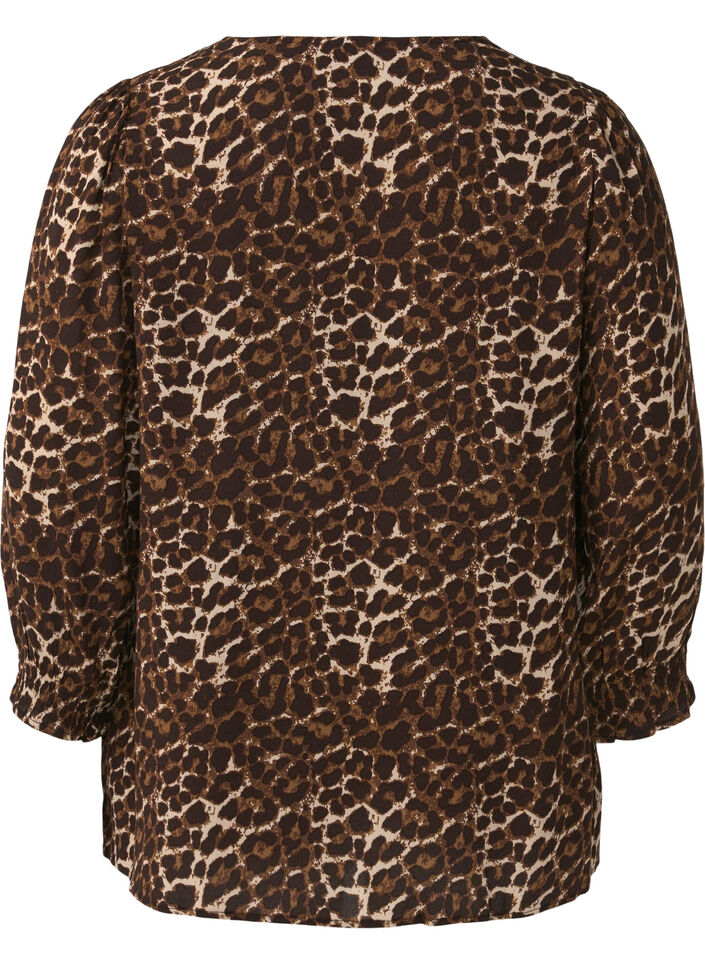 Bluse med leopardprint og 3/4 ærmer, Leo AOP, Packshot image number 1