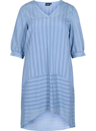 Viskose kjole med 3/4 ærmer og v-hals, Coronet Blue, Packshot image number 0
