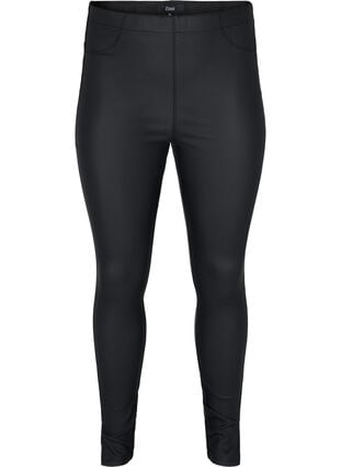 Coatede leggings med slids, Black, Packshot image number 0