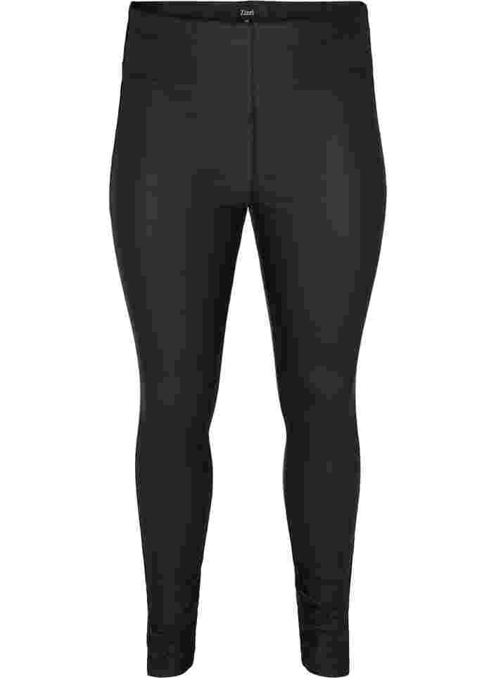 Coatede leggings med slids, Black, Packshot image number 0