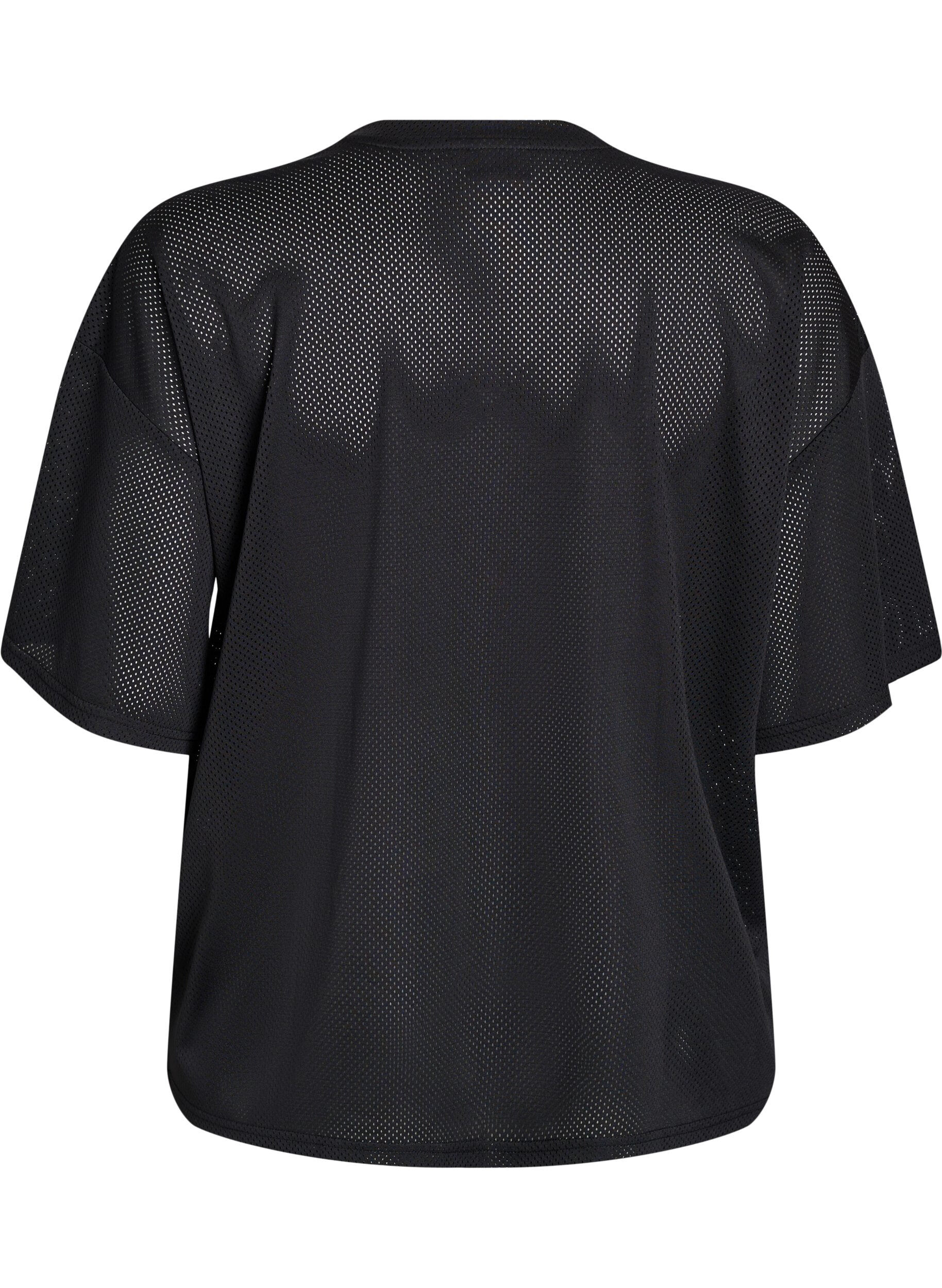 Zizzi Sporty t-shirt med frontprint, Black, Packshot image number 1