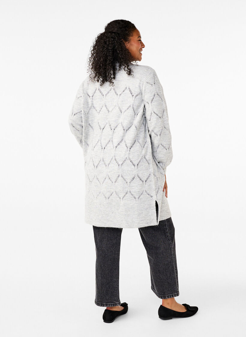 Langærmet strikcardigan, Light Grey Melange, Model image number 1