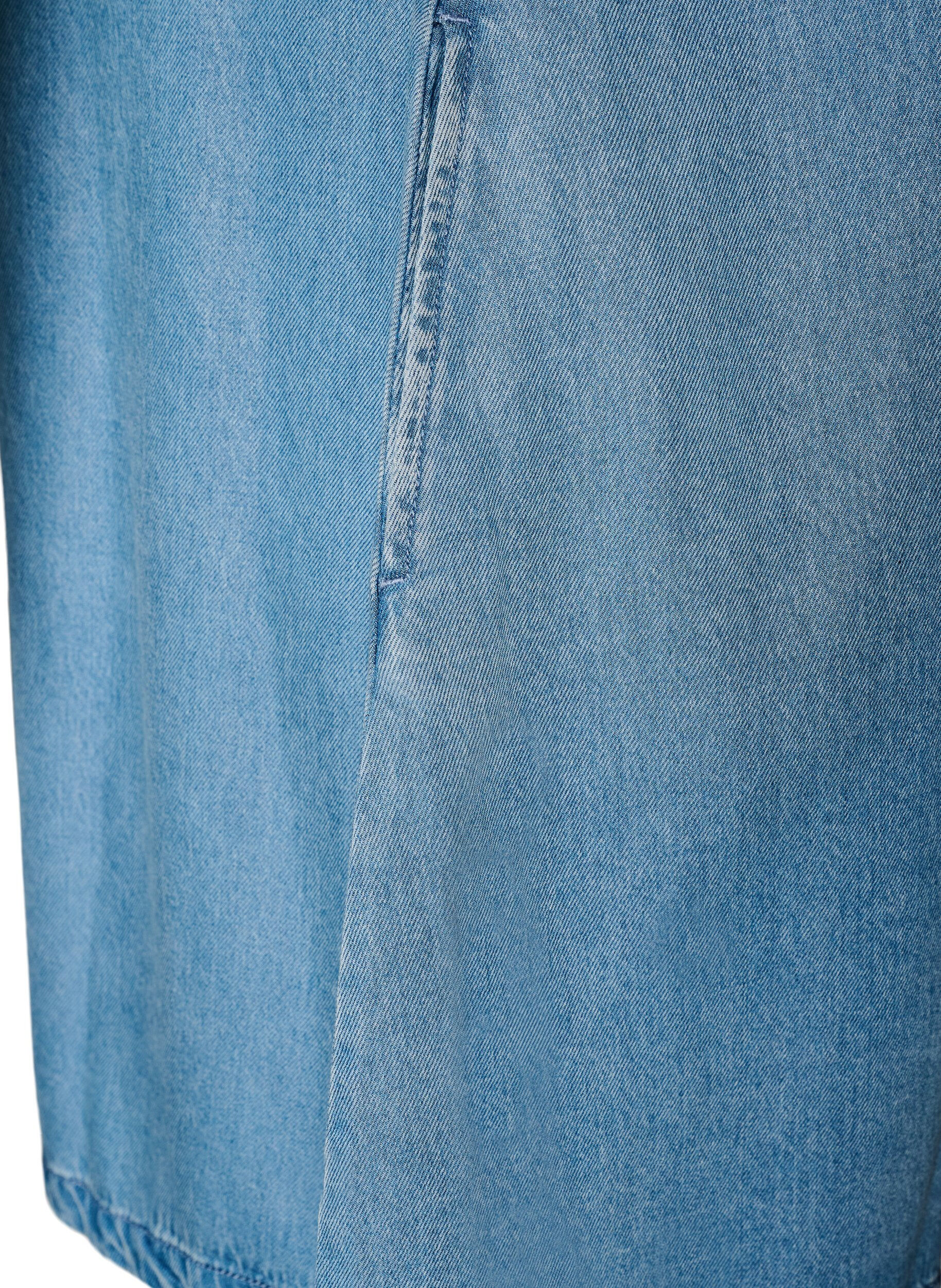 ZizziDenimkjole i lyocell med knapper og korte &aelig;rmer, Bl&aring;, Packshot image number 3