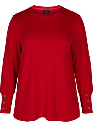 Langærmet bluse med knappedetaljer, Tango Red, Packshot image number 0