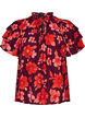 Blomstret viskosebluse med fl&aelig;se&aelig;rmer, Lilla, Packshot image number 0