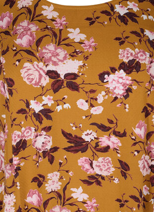 Kortærmet viskose kjole med print, Yellow Flower, Packshot image number 2