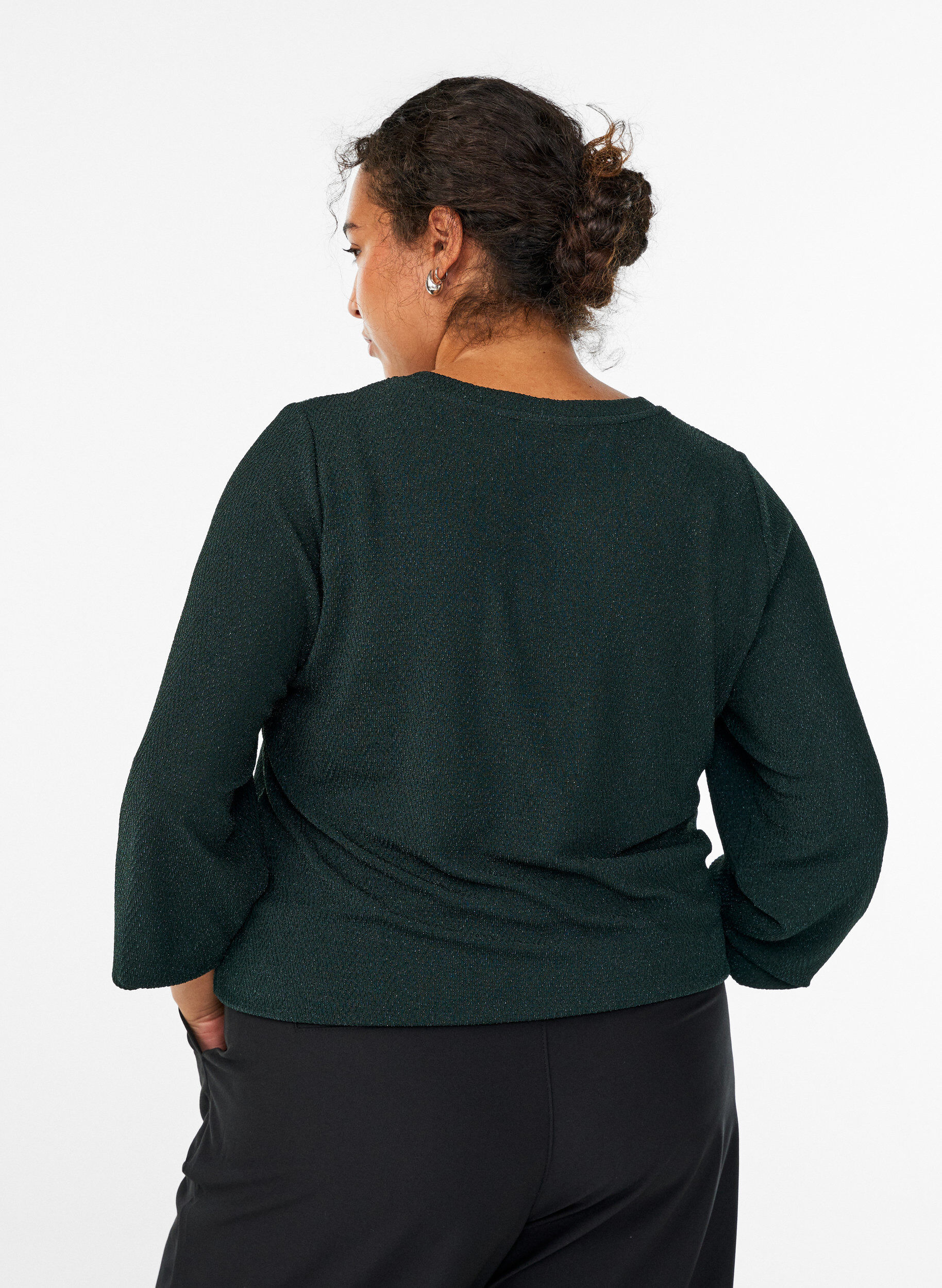ZizziBluse med sildebensm&oslash;nster og glittertr&aring;d, Gr&oslash;n, Model image number 2
