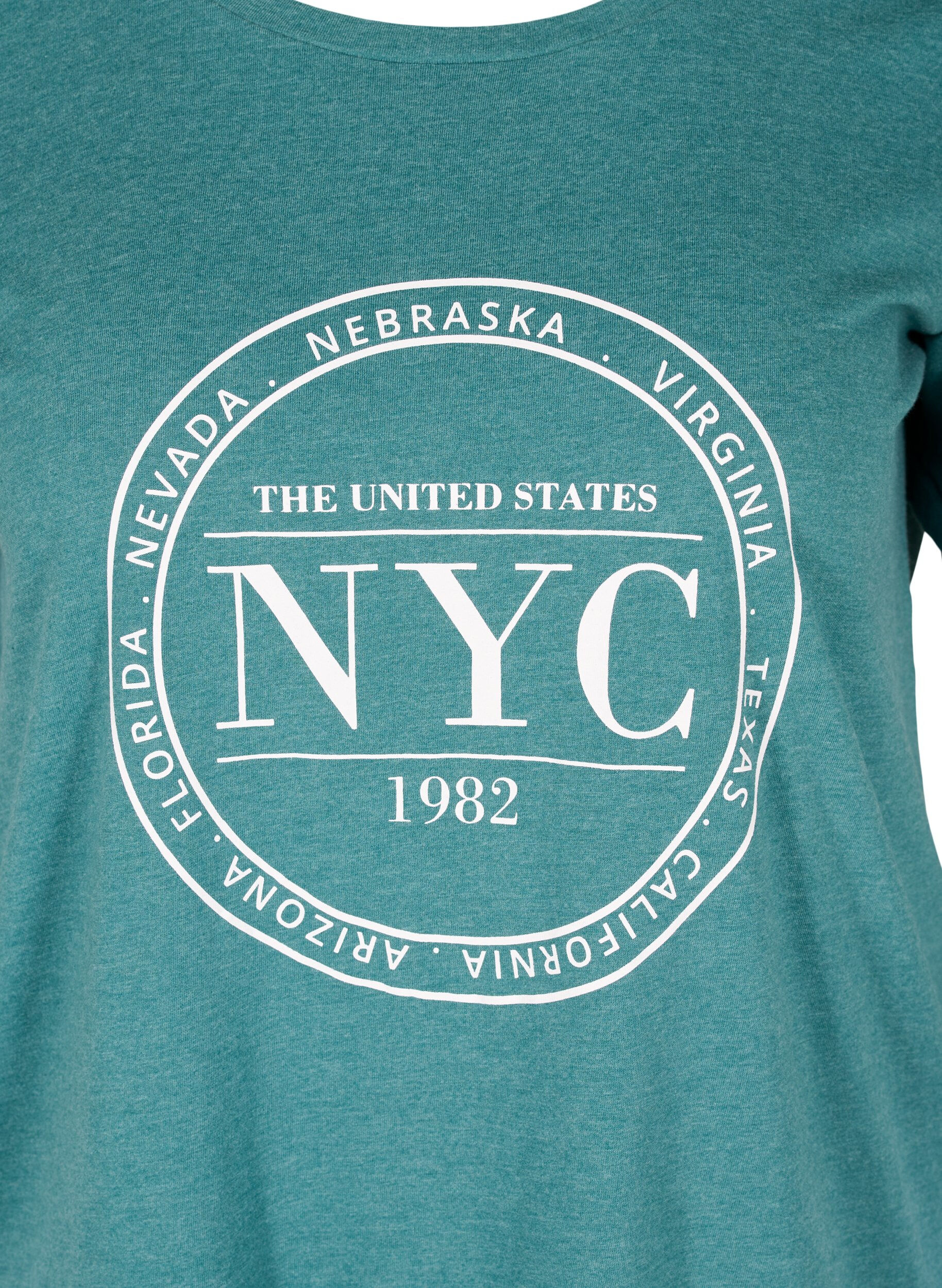 Zizzi Meleret t-shirt med tryk og korte &aelig;rmer, Pacific Mel., Packshot image number 2