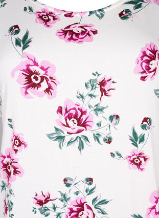 Blomstret viskosebluse med korte ærmer, White Pink AOP, Packshot image number 2