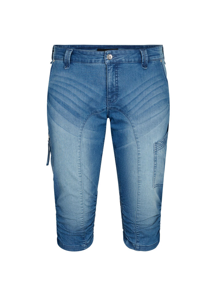 Slim fit capri jeans med lommer, Light blue denim, Packshot image number 0