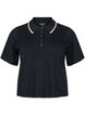 Finstrikket poloshirt med kontrastkant, Sort, Packshot image number 0
