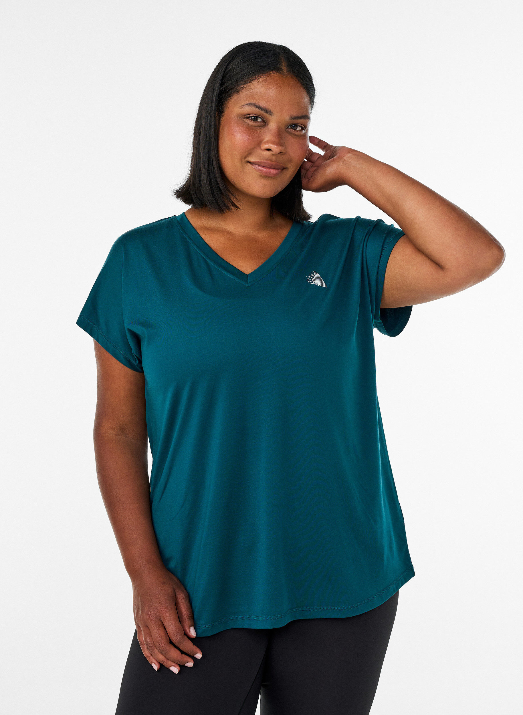 L&oslash;s tr&aelig;nings t-shirt med v-hals, Gr&oslash;n, Model