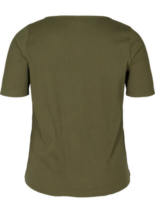 Kortærmet rib t-shirt med knapper, Ivy Green , Packshot image number 1