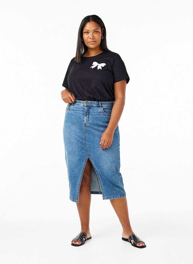 Bomulds t-shirt med sløjfe, Black W. White, Model image number 2