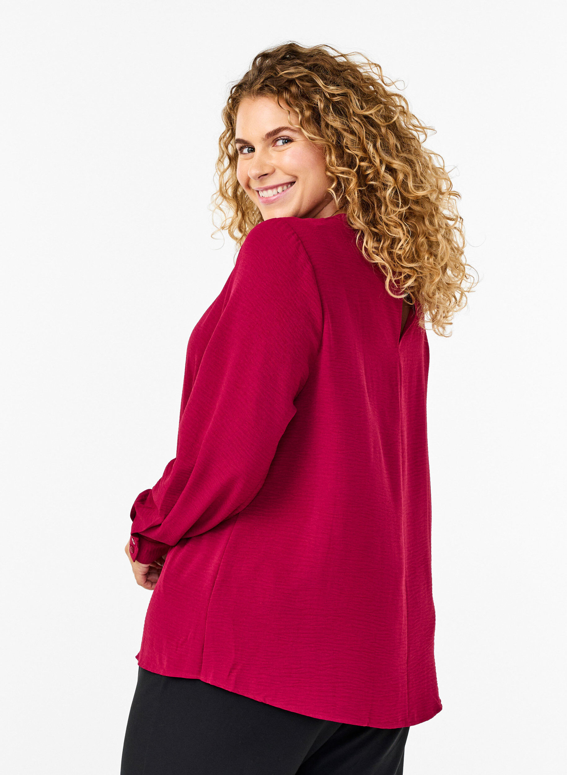 Zizzi Bluse med blondedetalje, Red Plum, Model image number 1