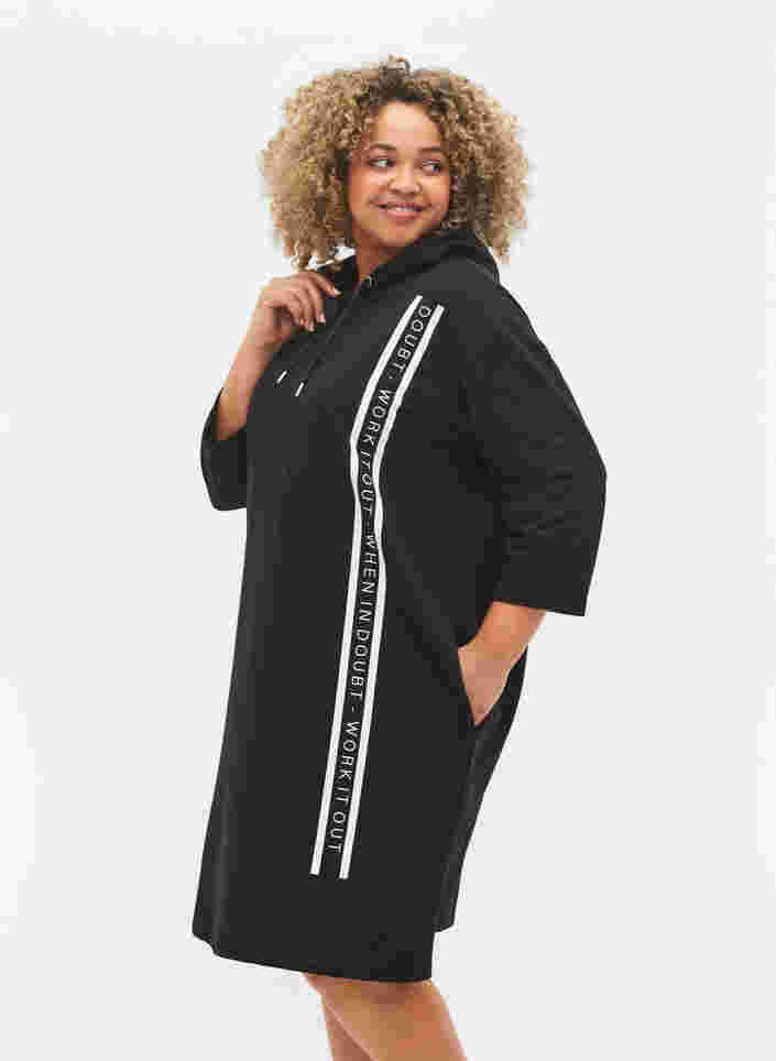 Sweatkjole med 3/4 ærmer og hætte, Black, Model image number 0
