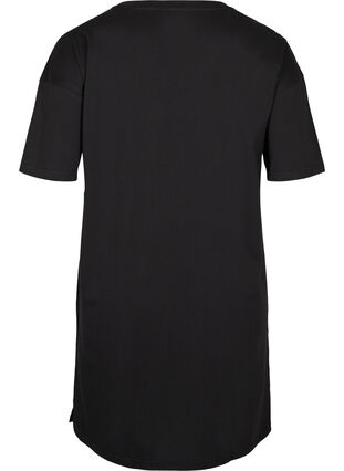 T-shirt kjole i bomuld med printdetaljer, Black w. Gold, Packshot image number 1
