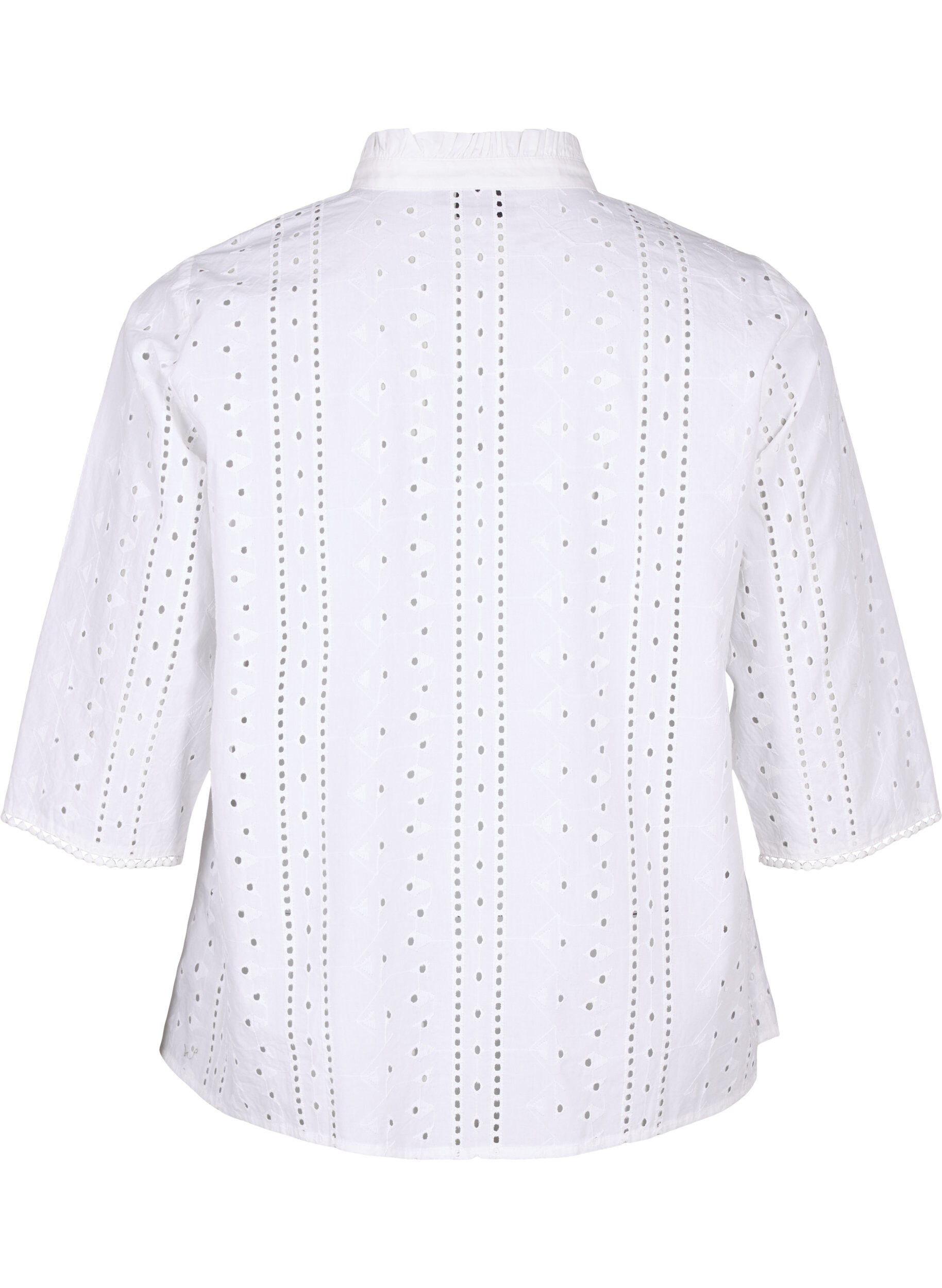 Zizzi Skjortebluse i bomuld med hulm&oslash;nster, Bright White, Packshot image number 1