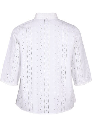 Skjortebluse i bomuld med hulmønster, Bright White, Packshot image number 1