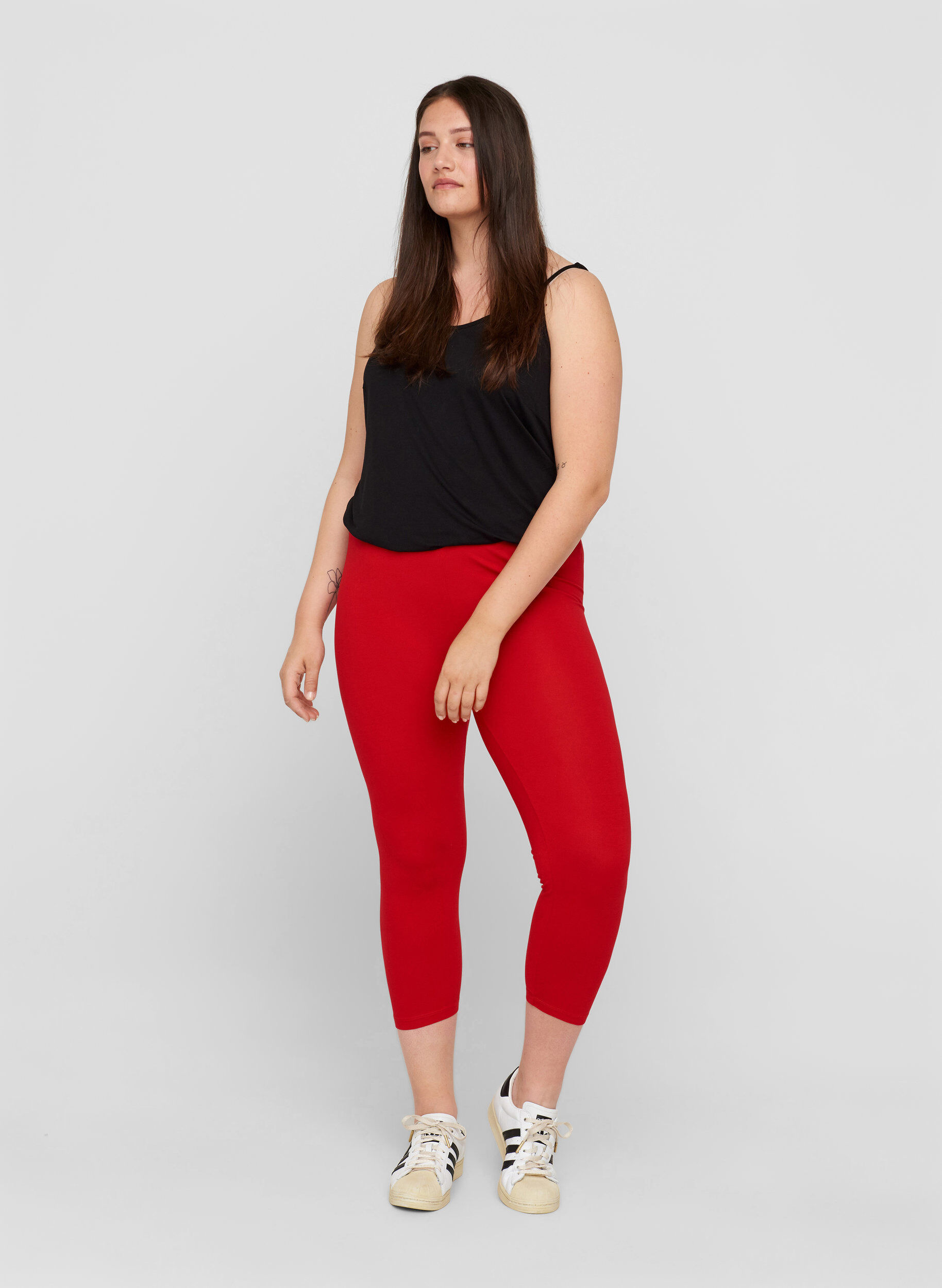 Zizzi Basis 3/4 leggings, Tango Red, Model image number 0