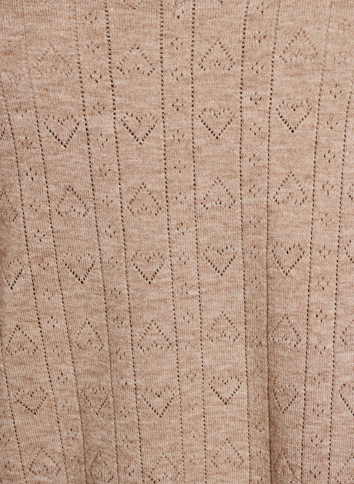 Kort&aelig;rmet strikbluse med pointellem&oslash;nster, Beige, Packshot image number 2