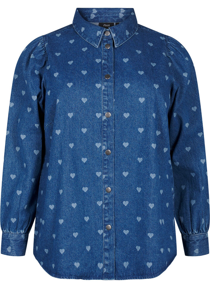 Denimskjorte med hjerter, L. Blue D. W. Heart, Packshot image number 0