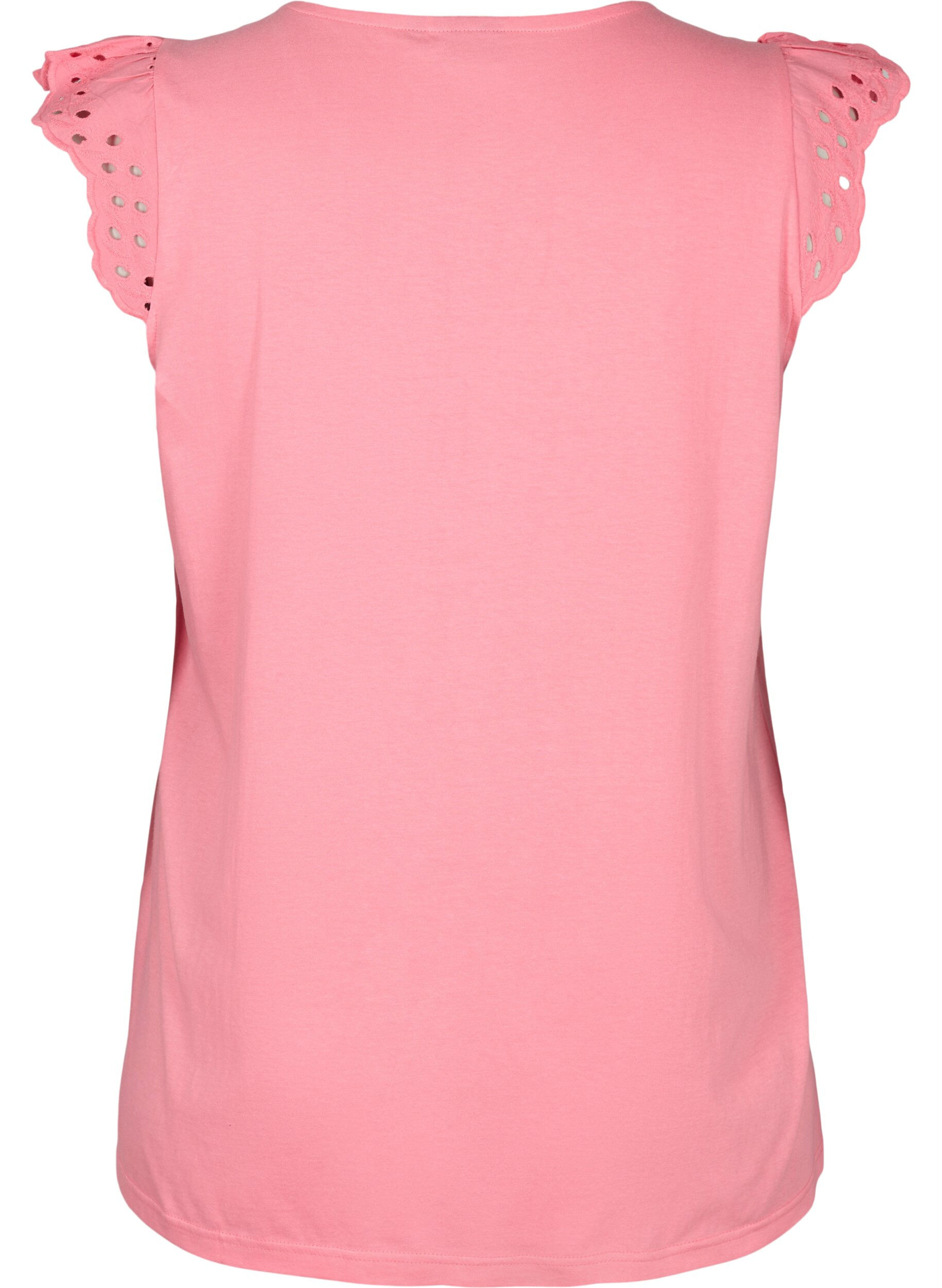 Zizzi T-shirt med broderi anglaise i &oslash;kologisk bomuld, Strawberry Pink , Packshot image number 1