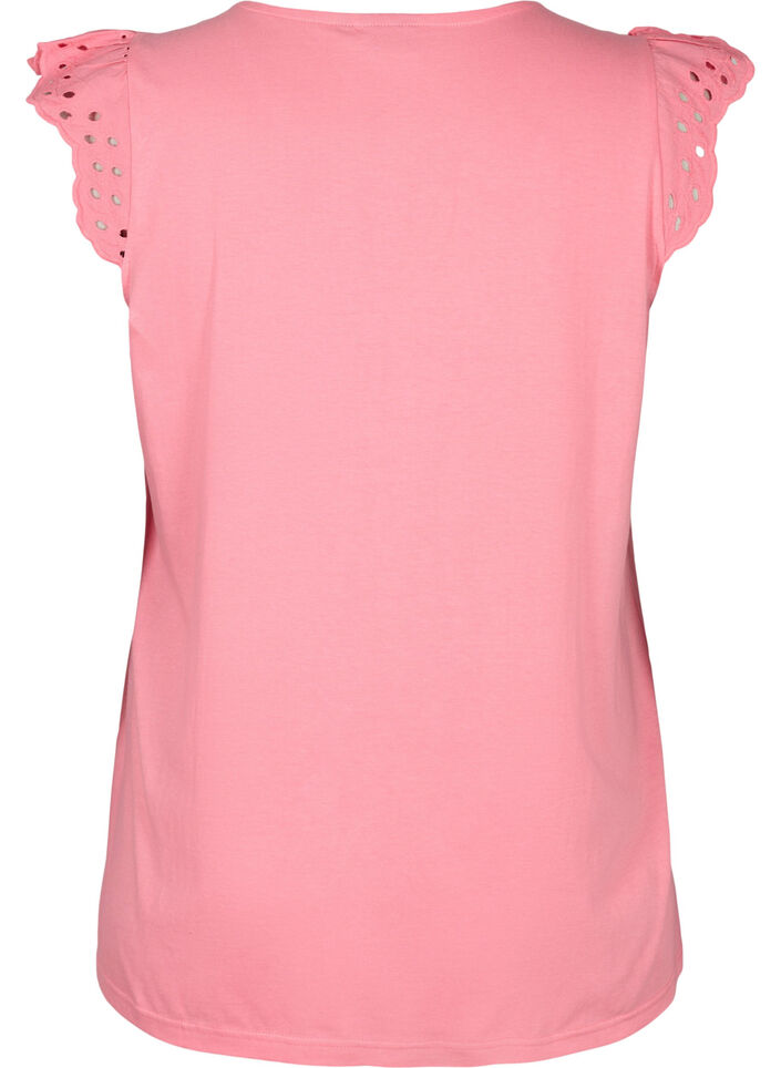 T-shirt med broderi anglaise i &oslash;kologisk bomuld, Strawberry Pink , Packshot image number 1