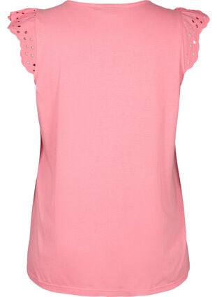 T-shirt med broderi anglaise i økologisk bomuld, Strawberry Pink , Packshot image number 1