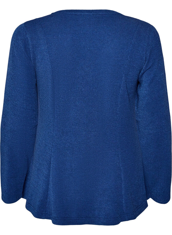 Jerseybluse med ribstruktur og A-form, Bl&aring;, Packshot image number 1