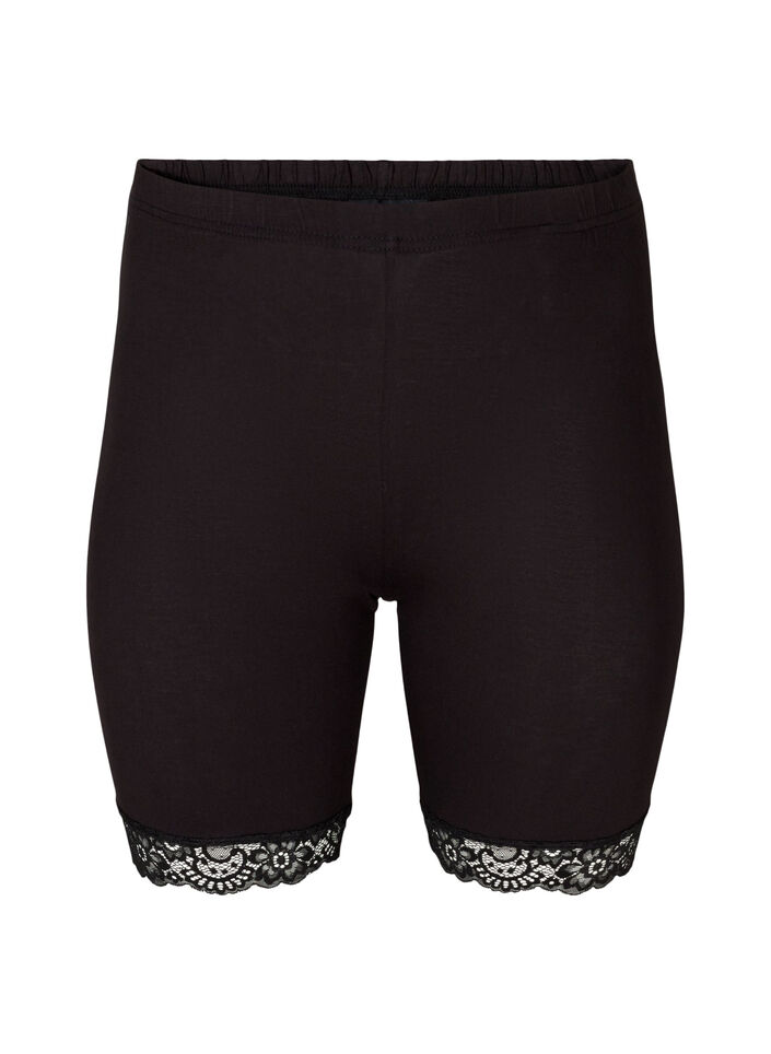 Cykelshorts med blondekant, Sort, Packshot image number 0