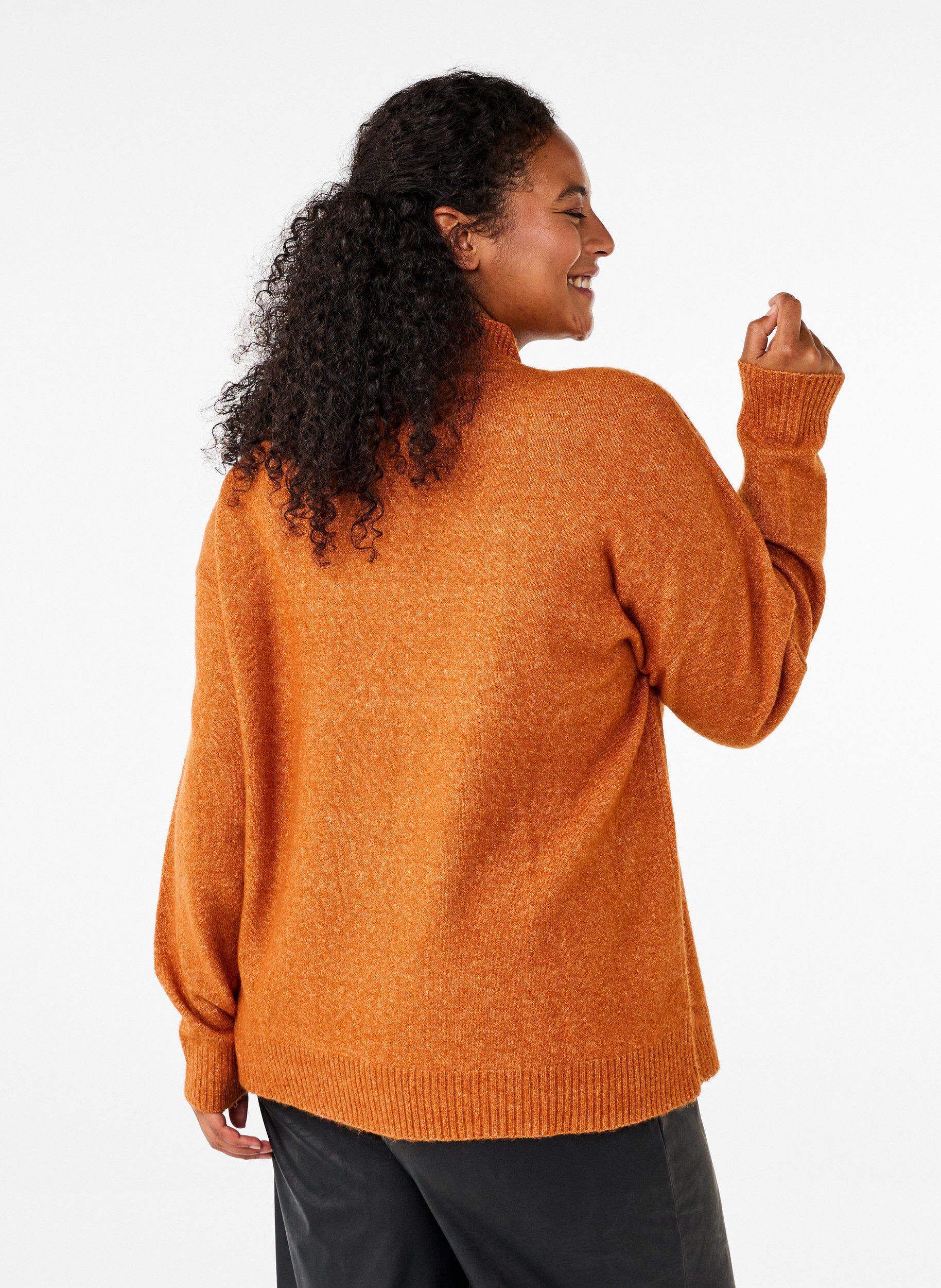 Zizzi Strikbluse med uld og h&oslash;j hals, Autumnal Mel., Model image number 1